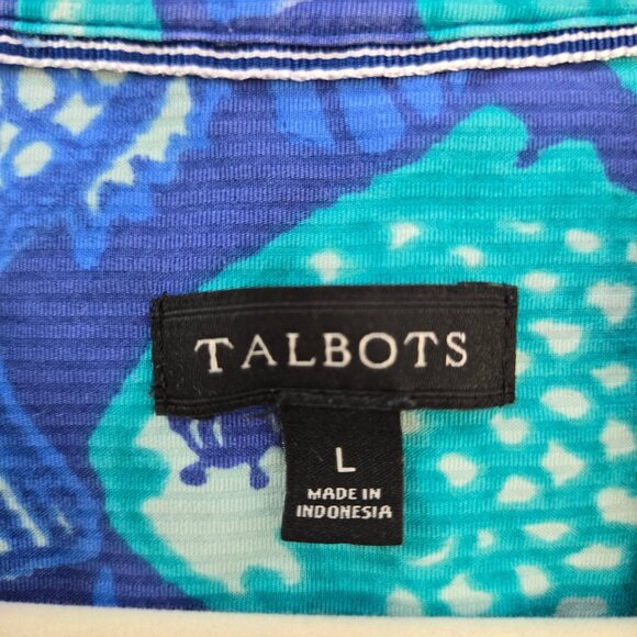 Talbots Fish Print Half Button Textured Popover Blouse Size Large - Picture 3 of 6